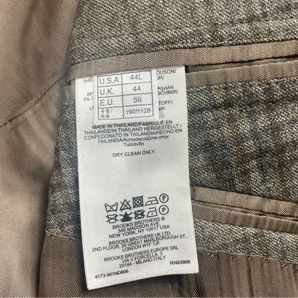 Brooks Brothers Regent E.Thomas Wool Cashmere Blend Brown Plaid Men’s Size 44L